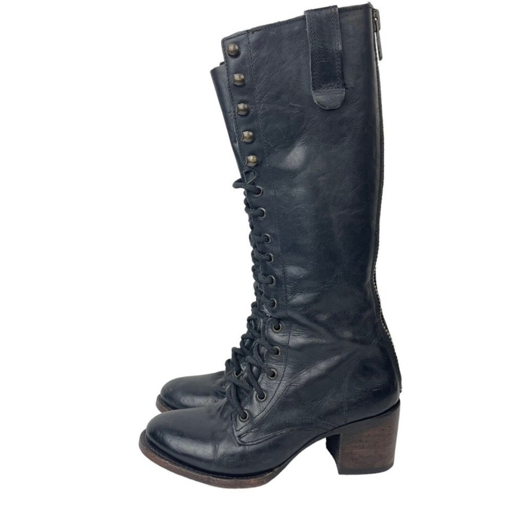 FREEBIRD Grany Lace Up and Zipper Black Boots Tall Block Heel Leather Size 7